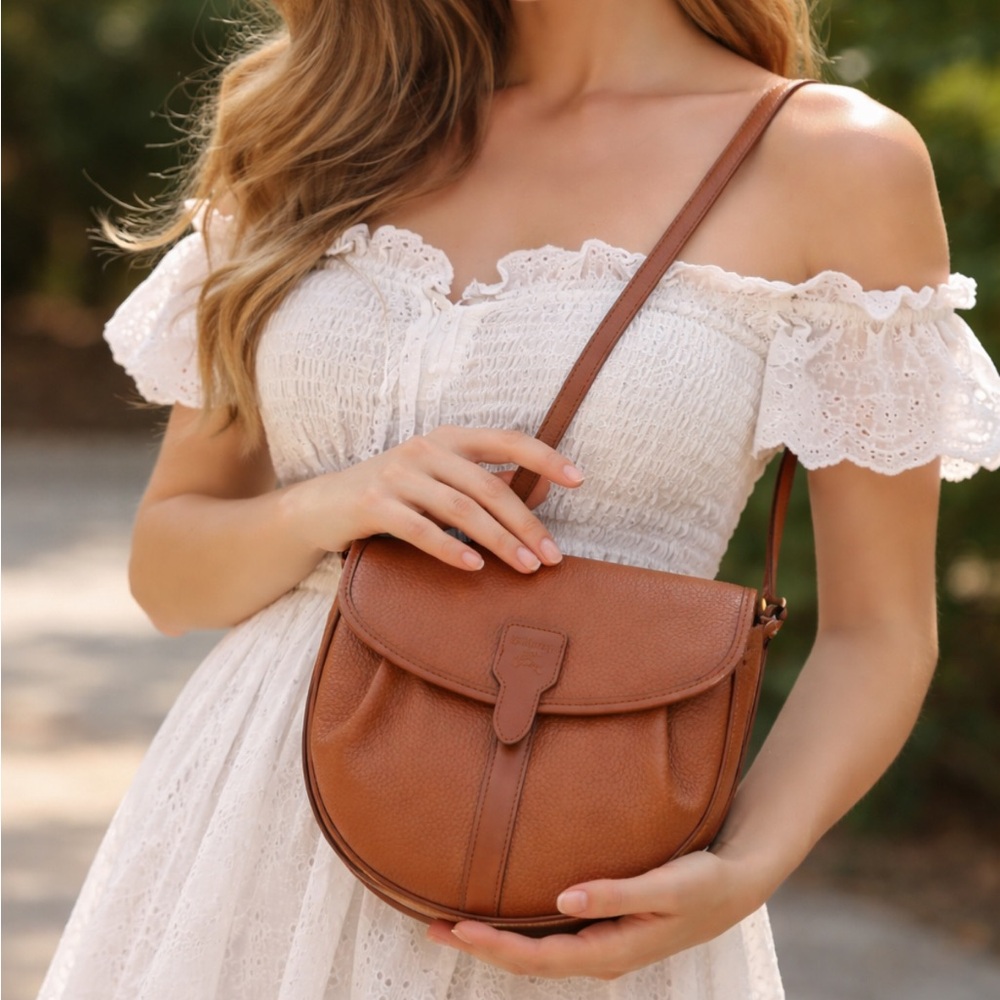 Burberry Cognac Pebbled Leather Saddle Crossbody